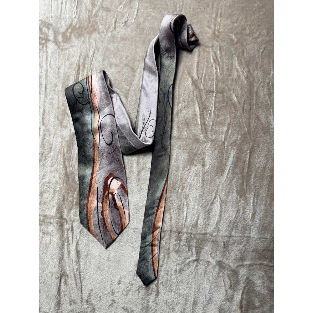 J Garcia Mens Silk Necktie Abstract Swirl Sage Green Grey Copper‎ Jerry Garcia